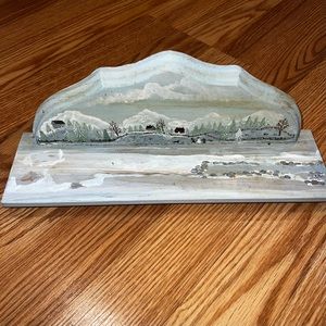 Hand painted wooden wall shelf Winter scene‎ Artist Signed